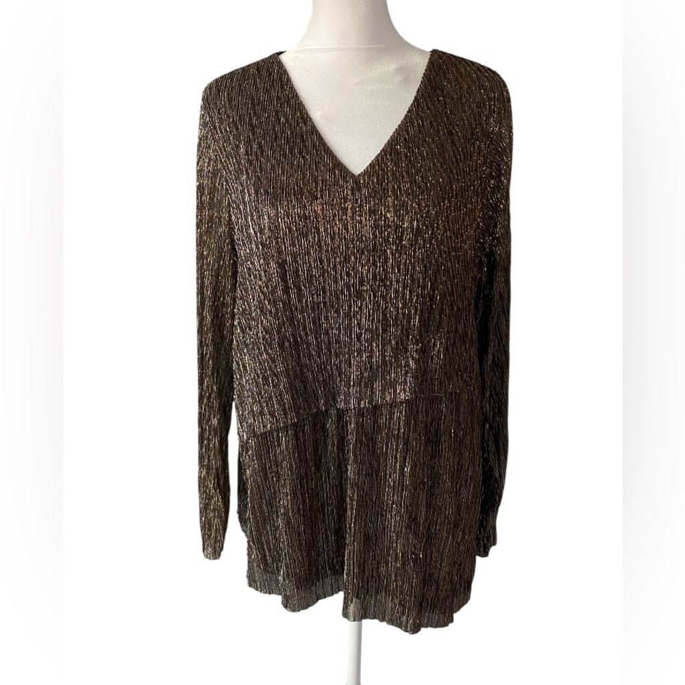Chico’s top metallic blend top blouse size 2 brown
